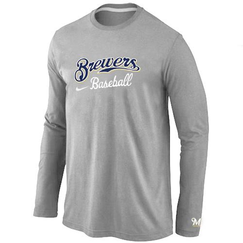 Cheap Nike Milwaukee Brewers Long Sleeve MLB T-Shirt Grey For Sale